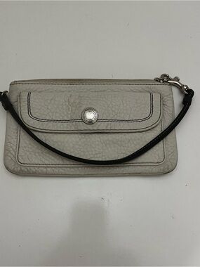 Coach White Pebble Leather Flap Pocket Wristlet Wallet Silvertone Hardware